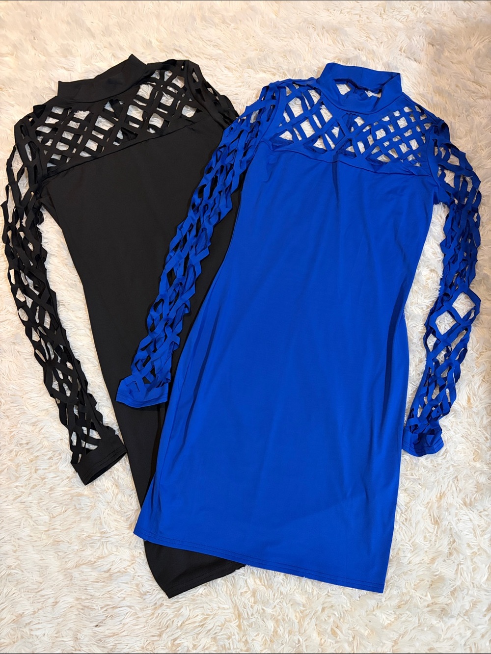 Two Lattice Long-Sleeve Bodycon Dresses M